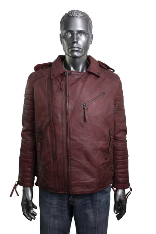 Men's Burgundy Leather Biker Jacket