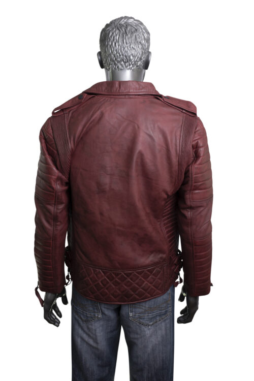 Men's Burgundy Leather Biker Jacket - Image 9